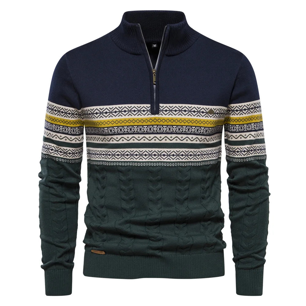 Navy Fair Isle Quarter Zip Sweater front view