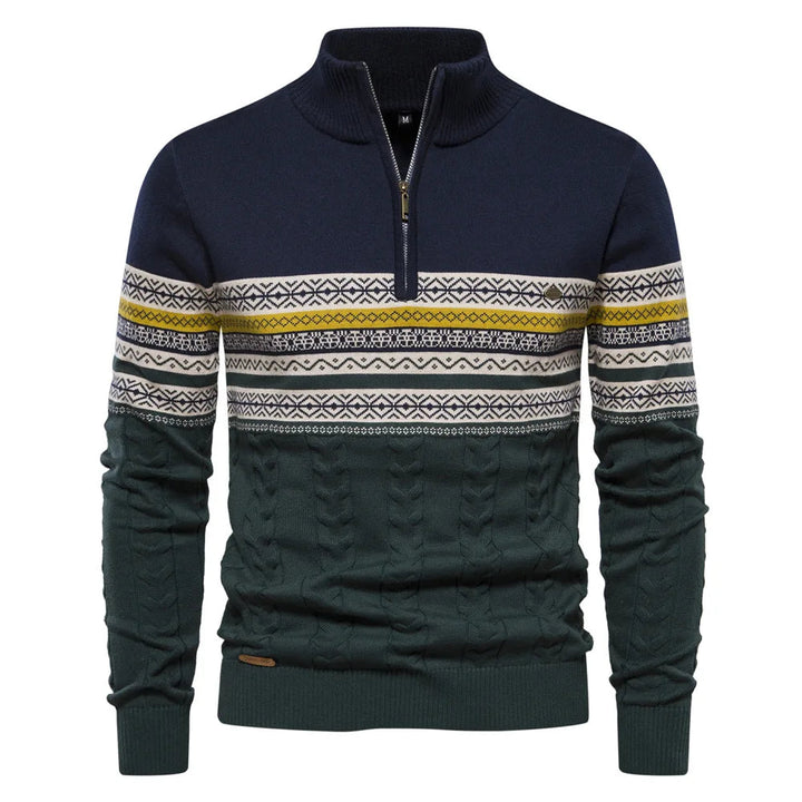 Navy Fair Isle Quarter Zip Sweater front view