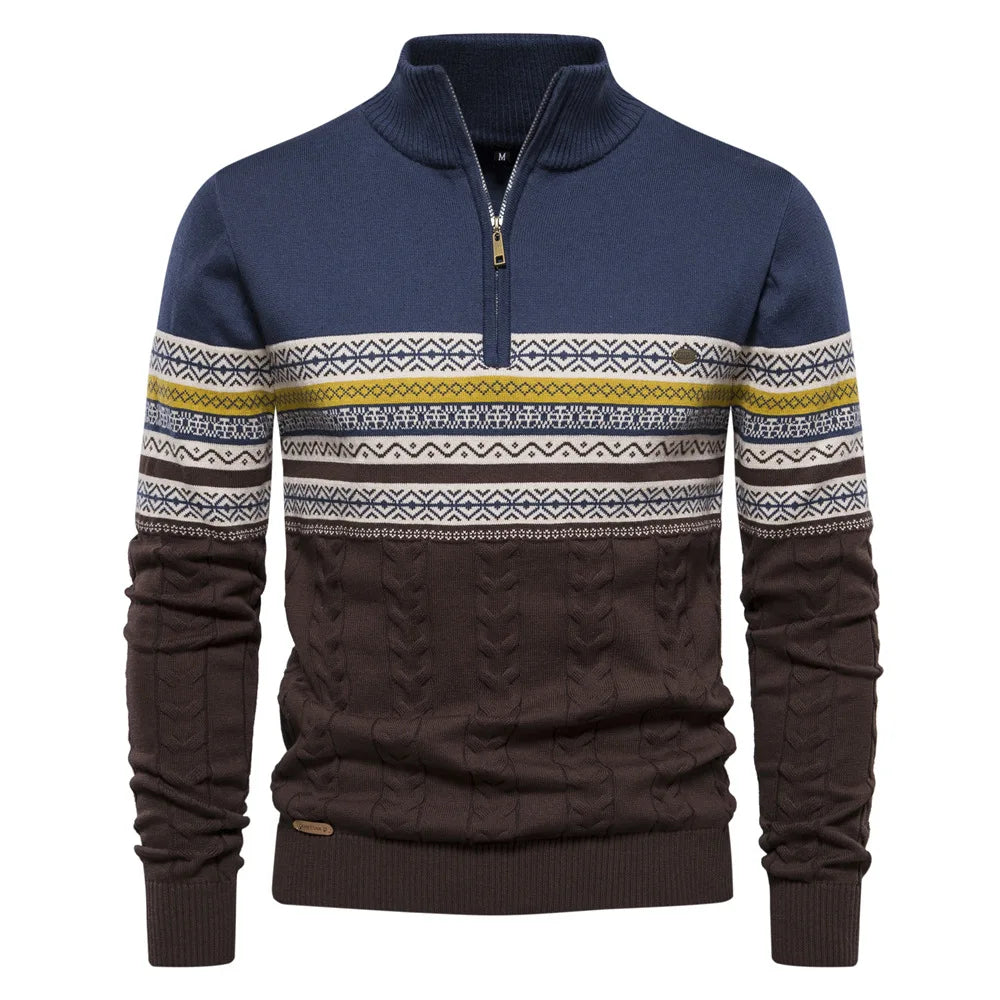 Blue Fair Isle Quarter Zip Sweater front view