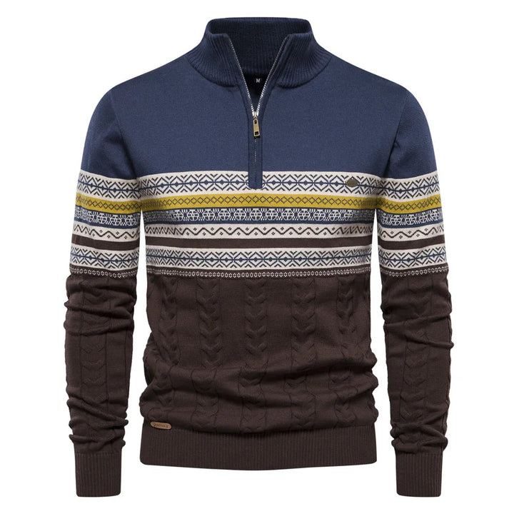 Blue Fair Isle Quarter Zip Sweater front view