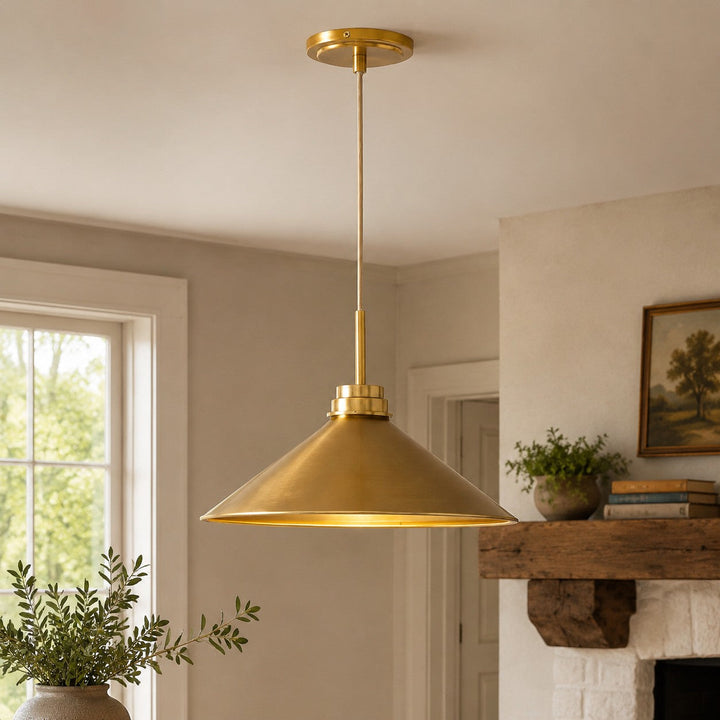 Champagne Bronze Farmhouse Cone Pendant Light, product photo