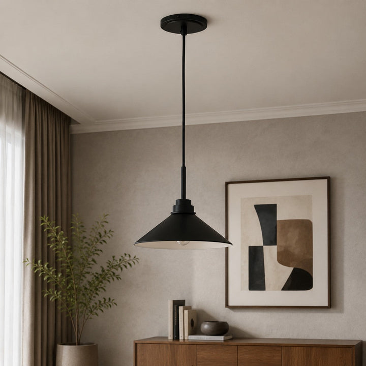 Black Farmhouse Cone Pendant Light, product photo