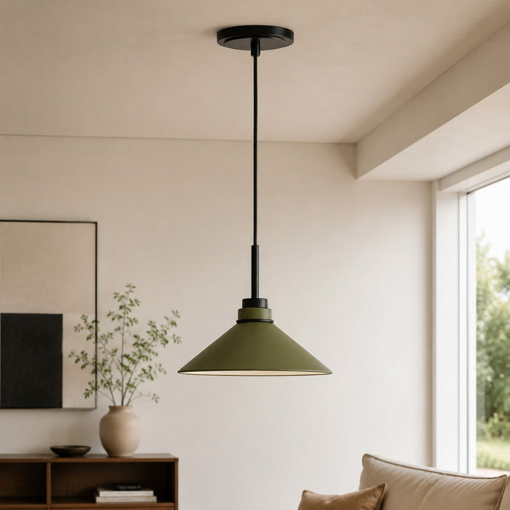 Dark Olive Farmhouse Cone Pendant Light, product photo