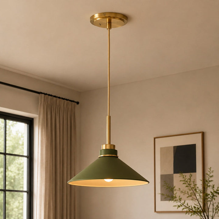 Dark Olive Farmhouse Cone Pendant Light, alternate angle