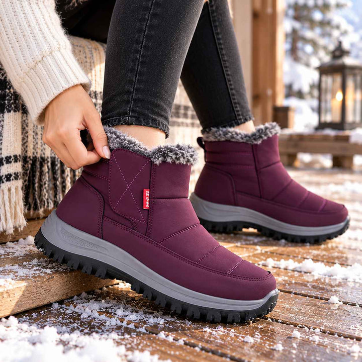 Purple Faux-Fur Collar Snow Boots front view