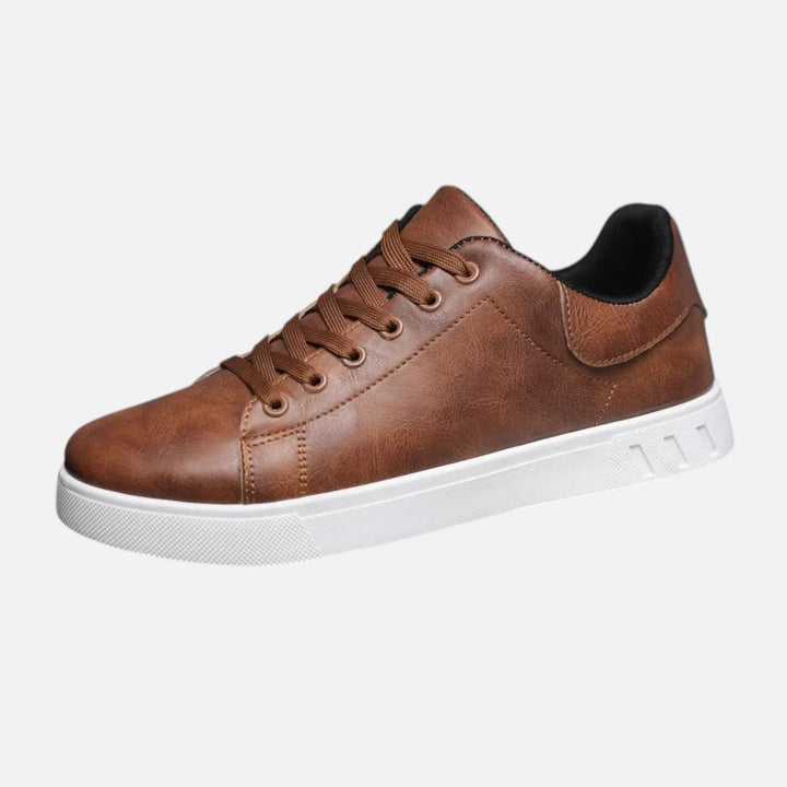 Brown Faux Leather Driving Sneakers side view