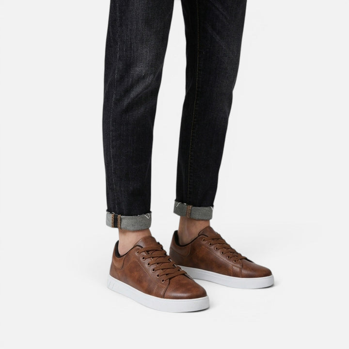 Brown Faux Leather Driving Sneakers on-foot view