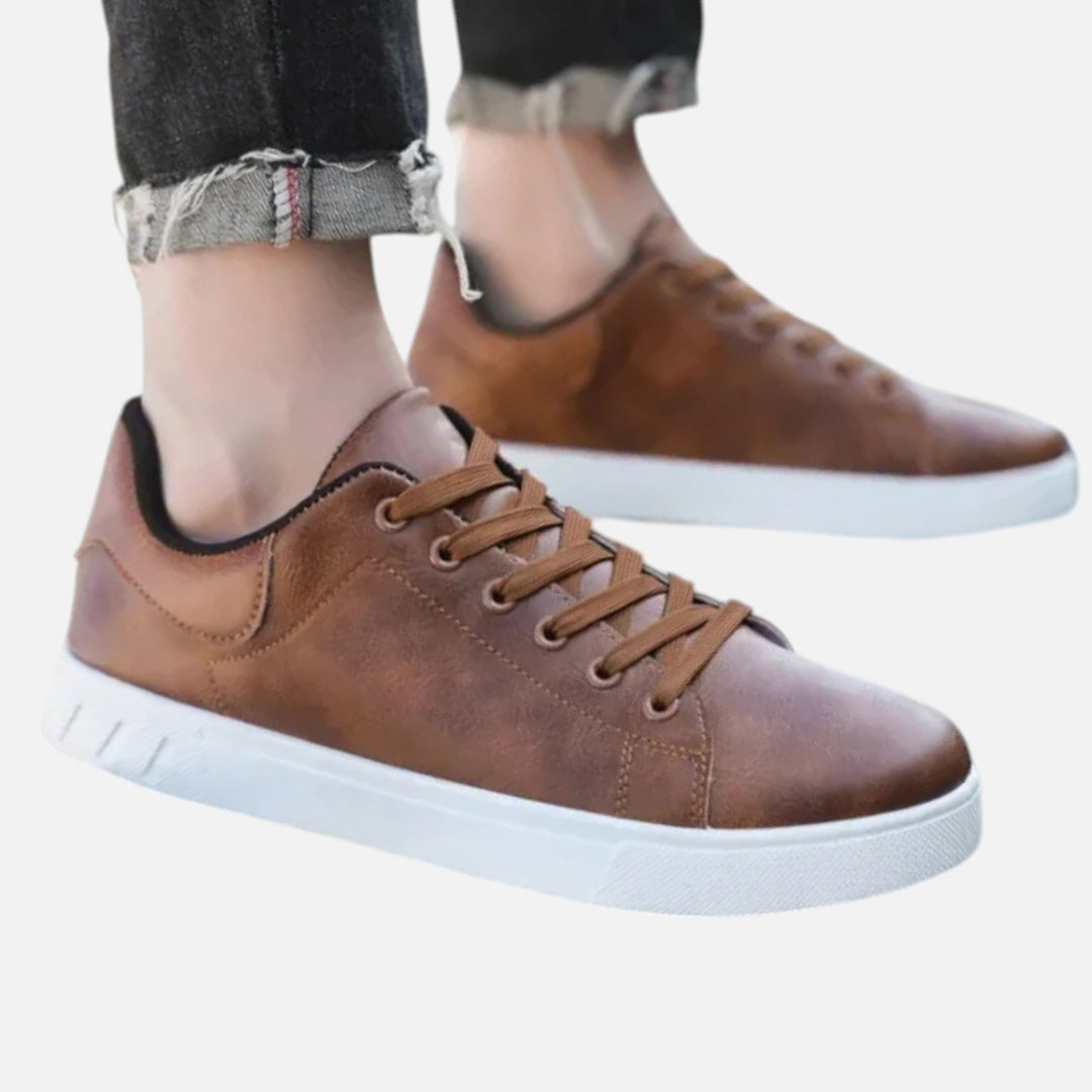 Brown Faux Leather Driving Sneakers on-foot front view