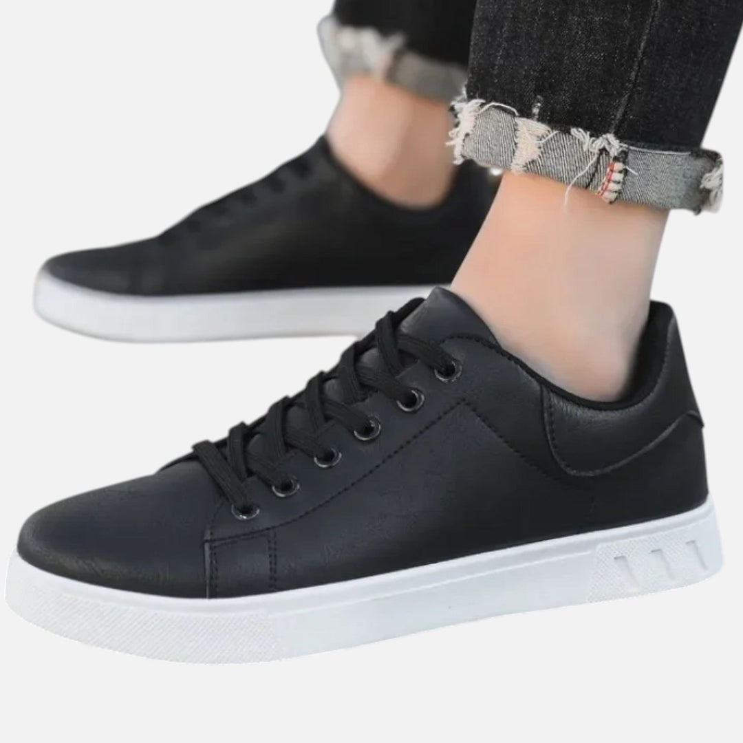 Black Faux Leather Driving Sneakers on-foot view
