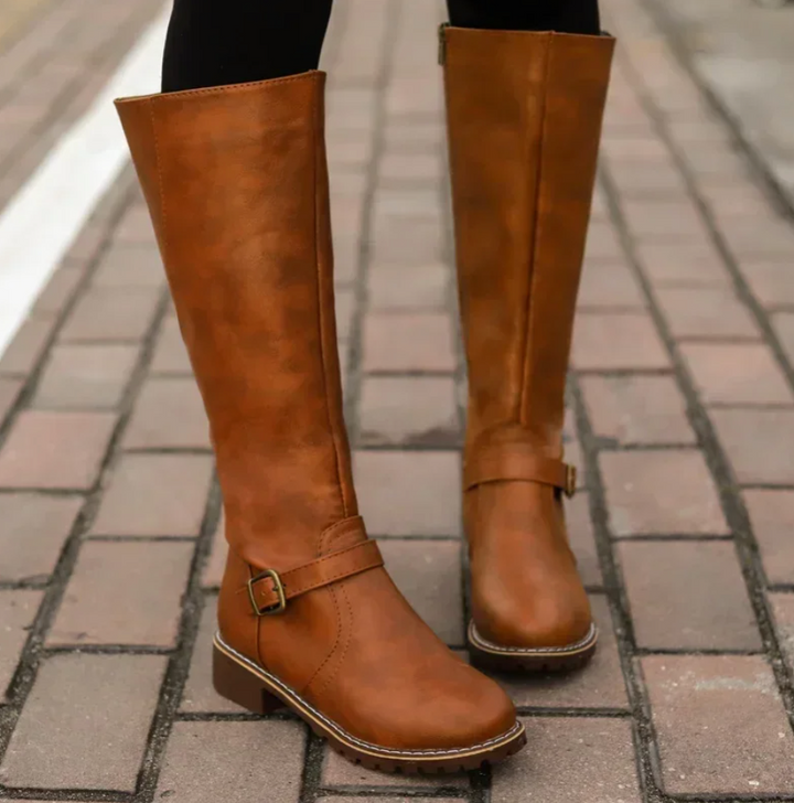 Brown Faux Leather Knee-High Boots side view
