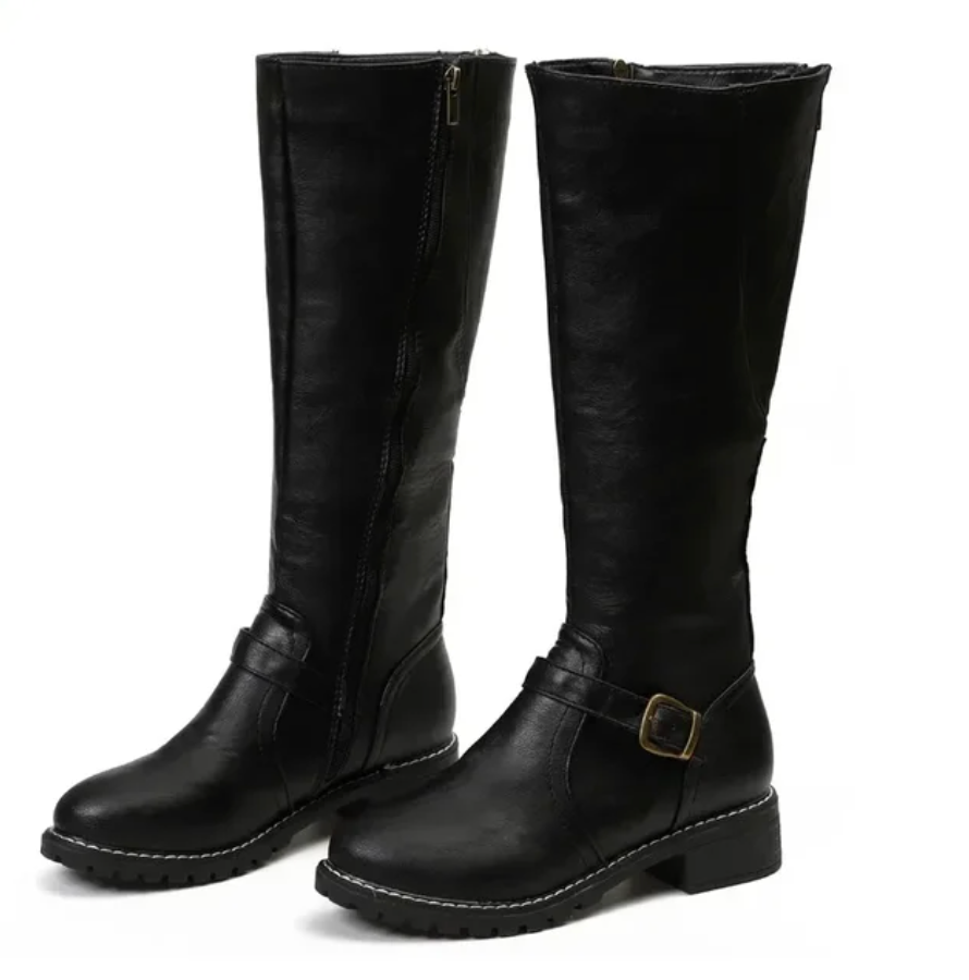 Black Faux Leather Knee-High Boots side view