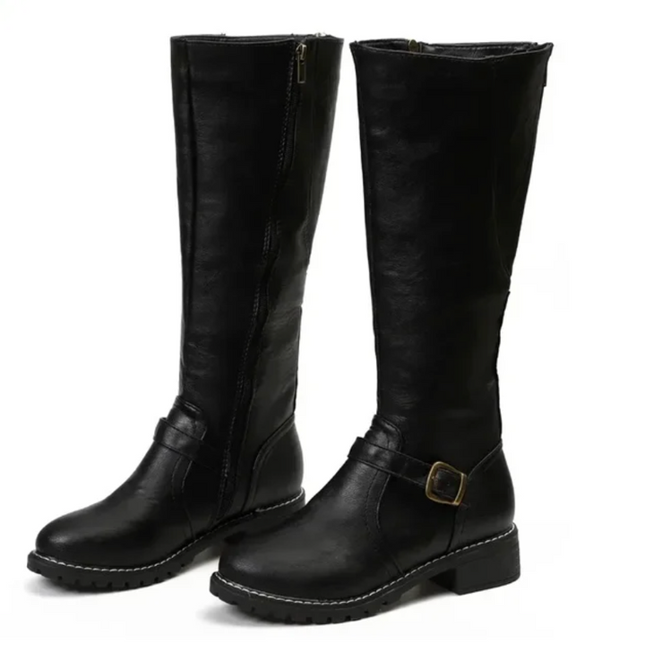 Black Faux Leather Knee-High Boots side view