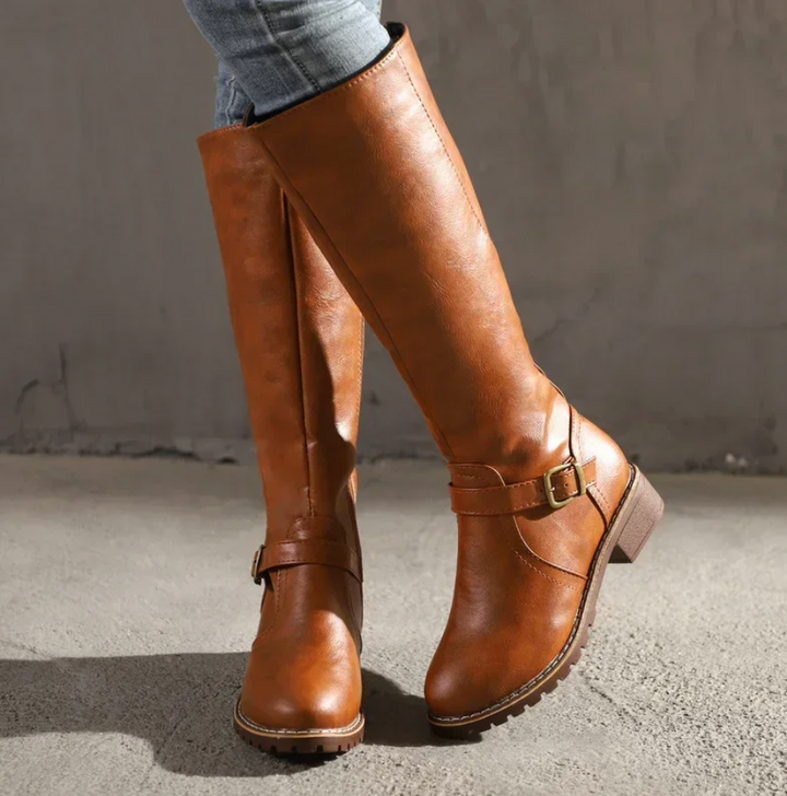 Brown Faux Leather Knee-High Boots sole detail