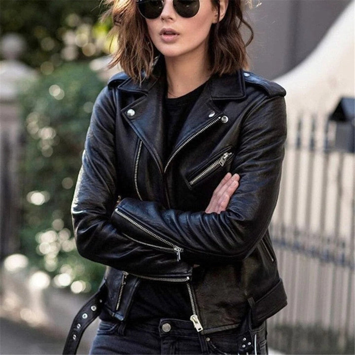 Black Faux Leather Moto Jacket front view