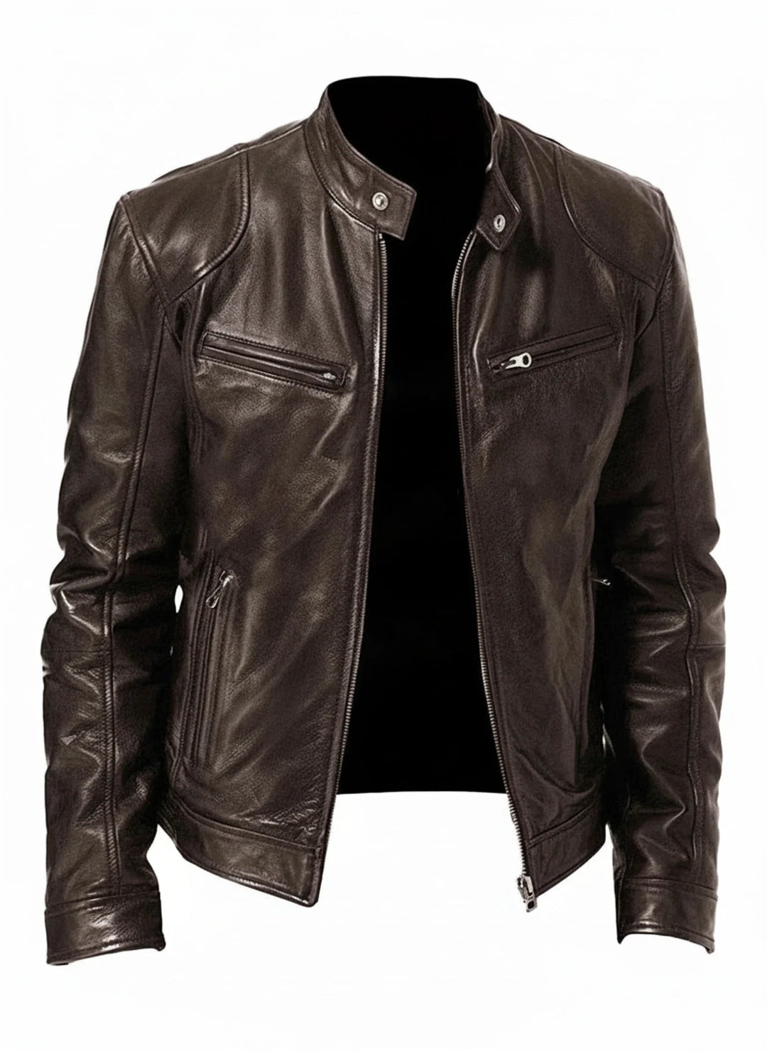Brown Faux Leather Moto Jacket front view
