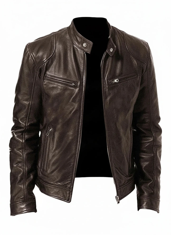 Brown Faux Leather Moto Jacket front view