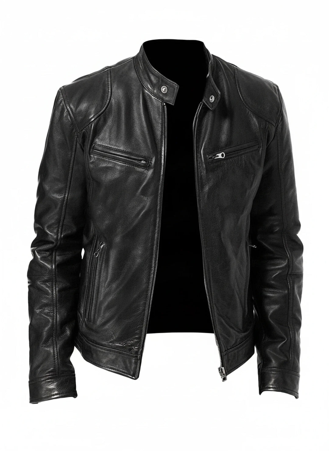 Black Faux Leather Moto Jacket front view