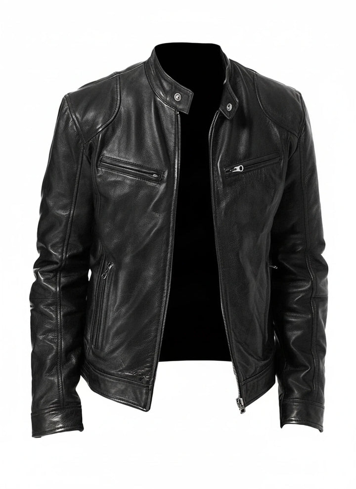 Black Faux Leather Moto Jacket front view