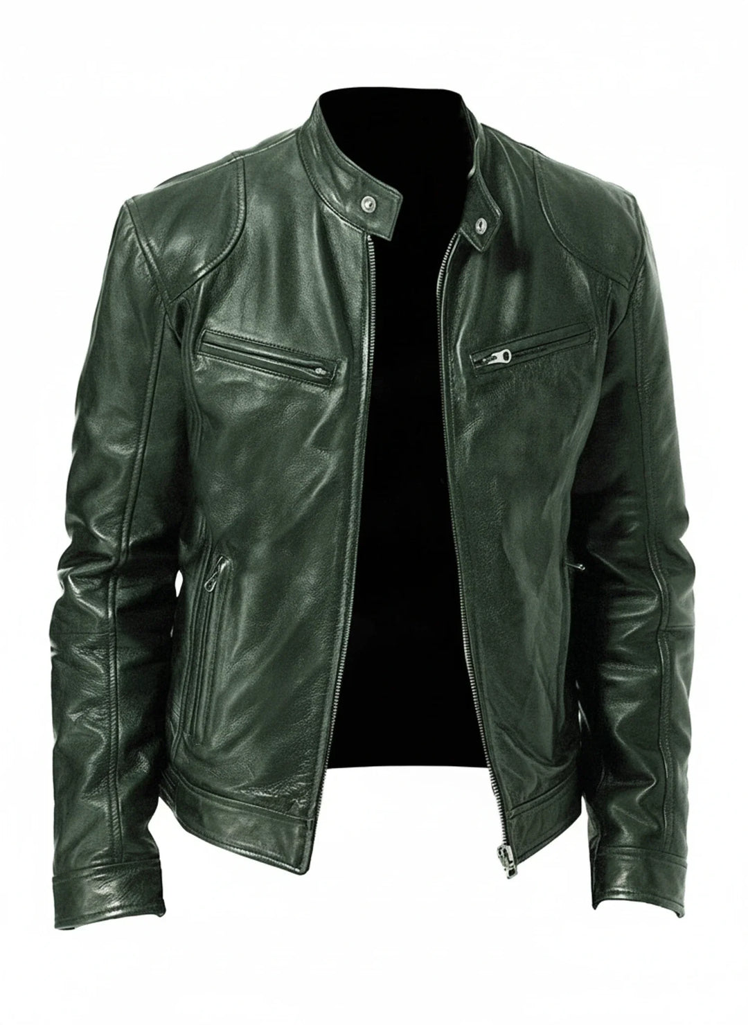 Green Faux Leather Moto Jacket front view