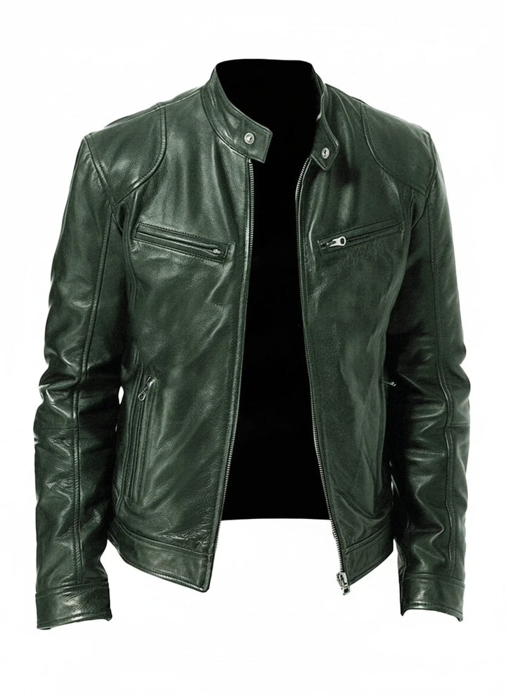 Green Faux Leather Moto Jacket front view