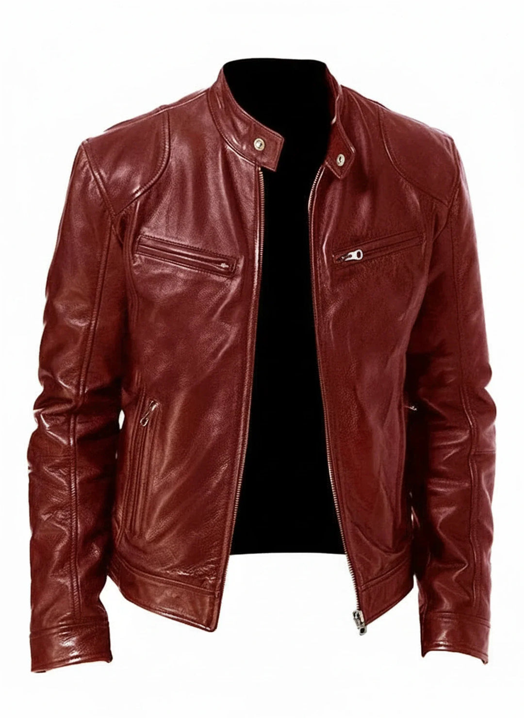 Red Faux Leather Moto Jacket front view