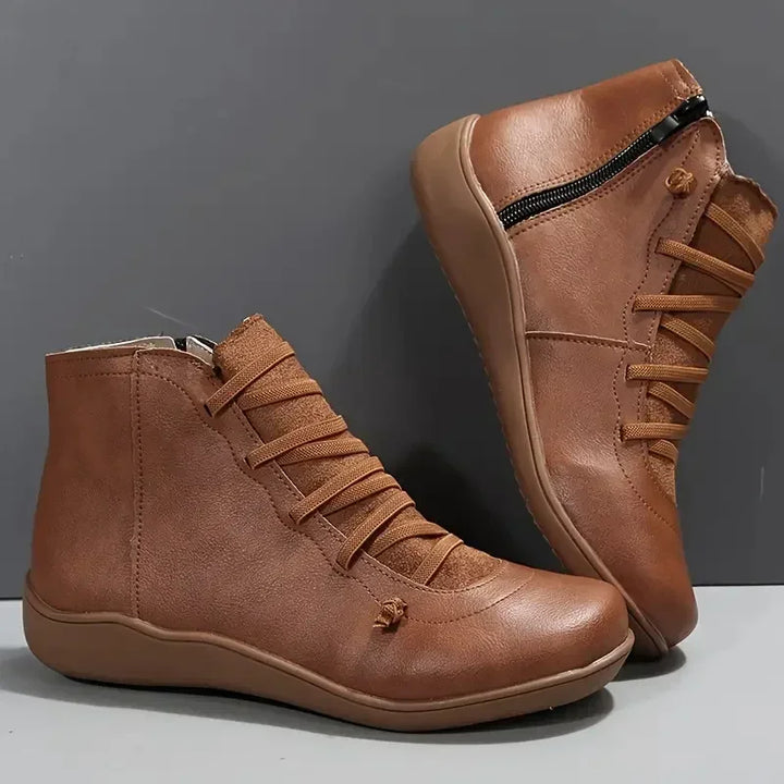 Brown Faux Leather Zip-Up Boots side profile