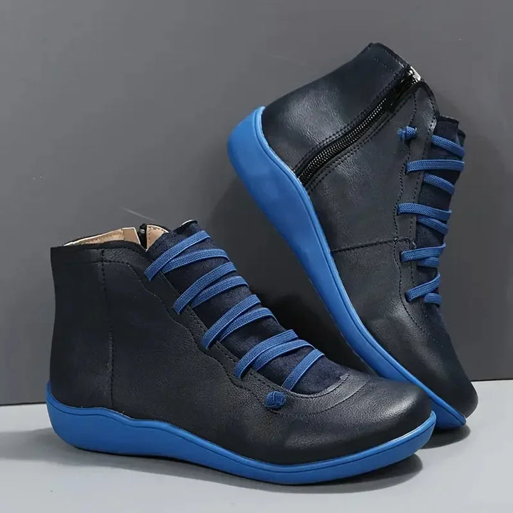 Blue Faux Leather Zip-Up Boots side profile