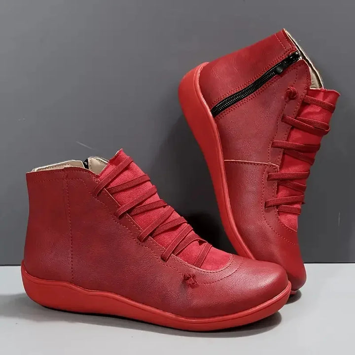 Red Faux Leather Zip-Up Boots side profile