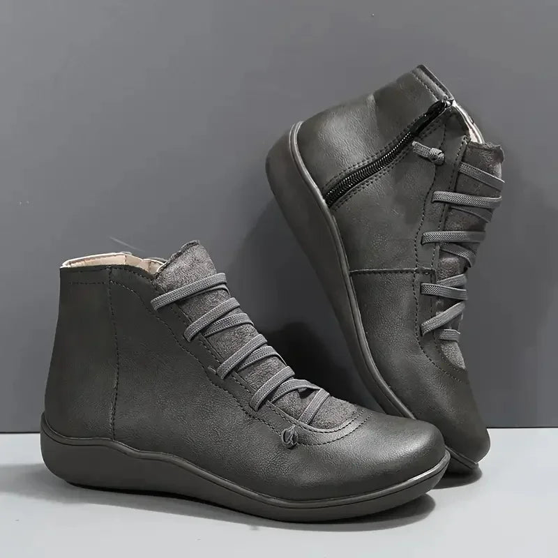 Gray Faux Leather Zip-Up Boots side profile