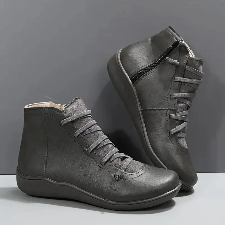Gray Faux Leather Zip-Up Boots side profile