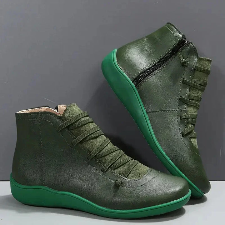Green Faux Leather Zip-Up Boots side profile