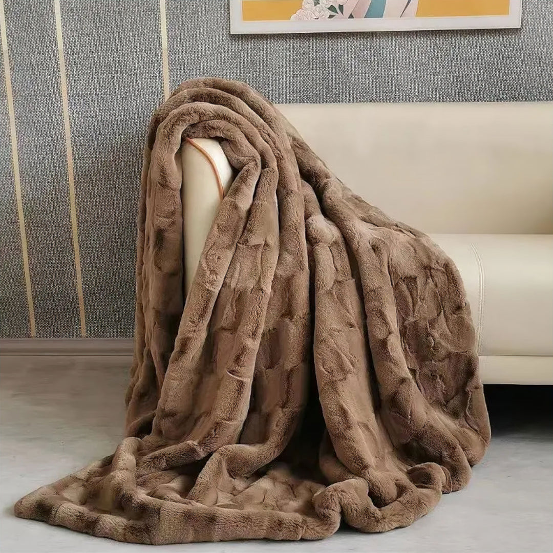 Coffee Faux Mink Fur Throw Blanket front view