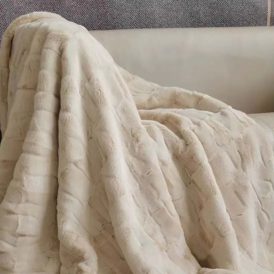 Faux Mink Fur Throw Blanket draped lifestyle
