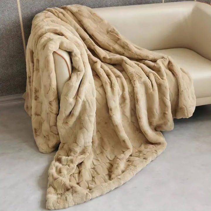 Camel Faux Mink Fur Throw Blanket front view