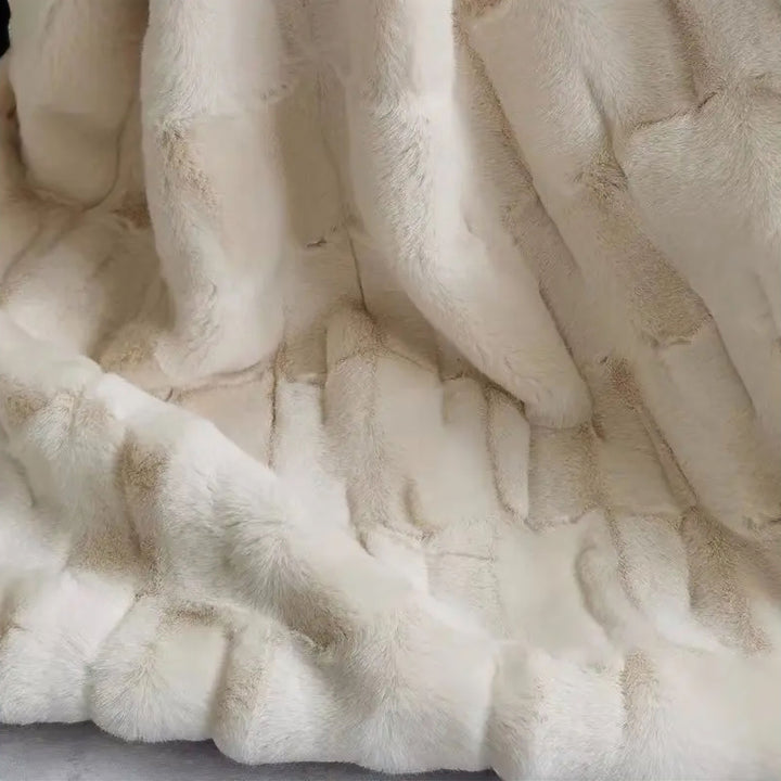 Ivory Faux Mink Fur Throw Blanket front view