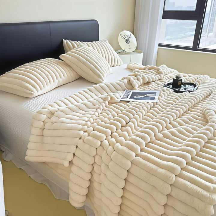 Faux Rabbit Plush Throw Blanket draped lifestyle