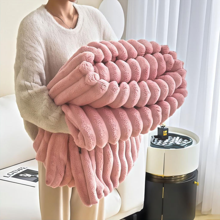 Blush Pink Faux Rabbit Plush Throw Blanket front view