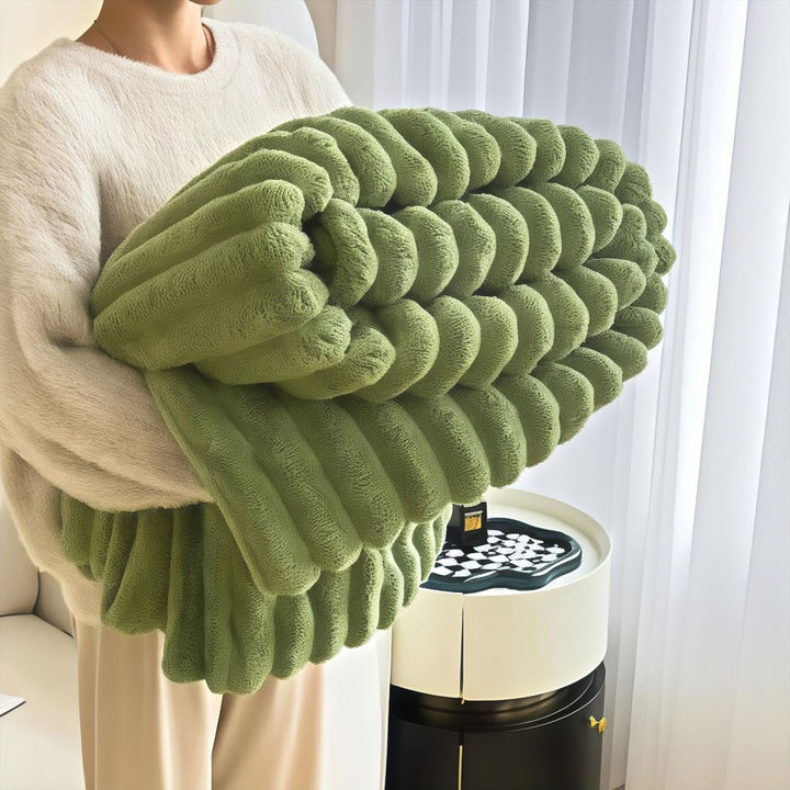 Moss Green Faux Rabbit Plush Throw Blanket front view