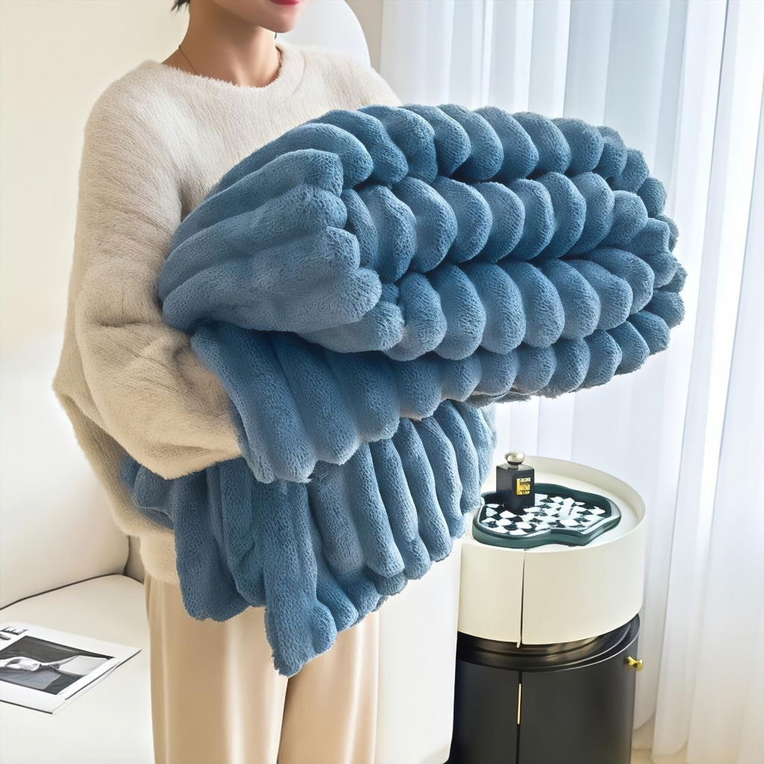 Steel Blue Faux Rabbit Plush Throw Blanket front view