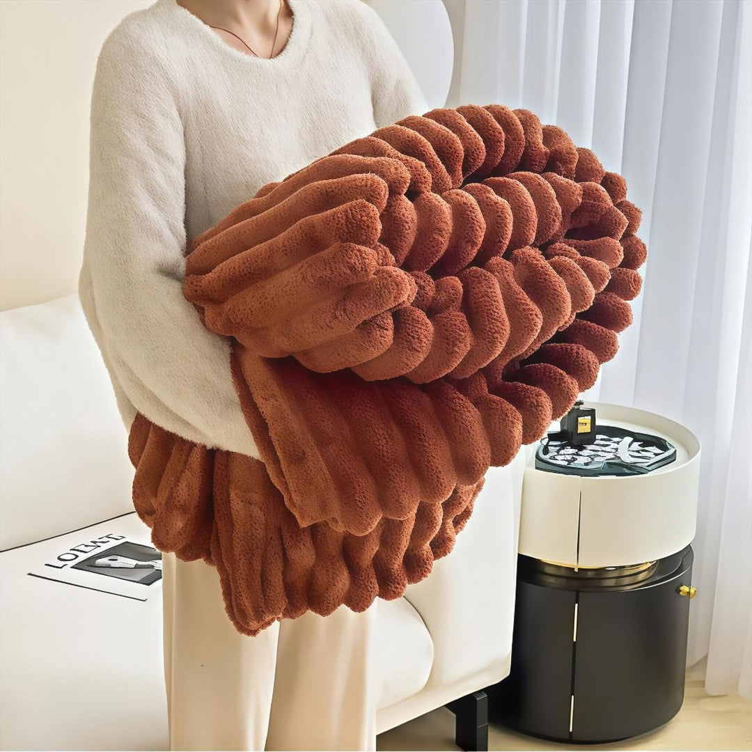 Rust Faux Rabbit Plush Throw Blanket front view
