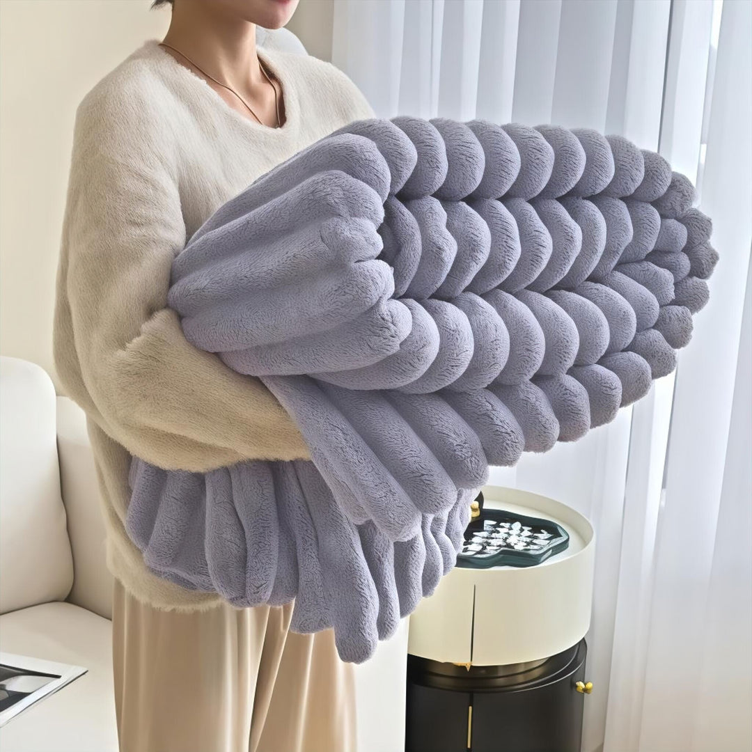 Lavender Faux Rabbit Plush Throw Blanket front view