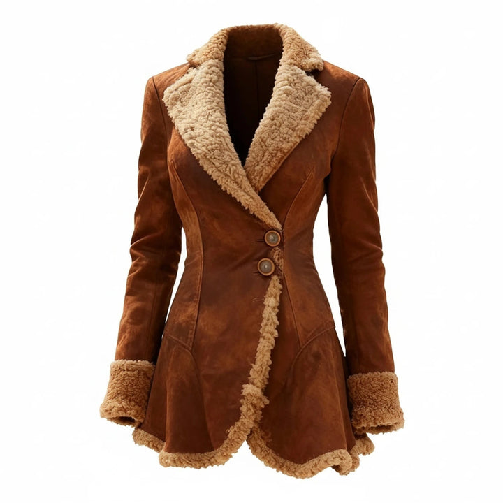 Brown Faux Suede Shearling-Trim Jacket front view