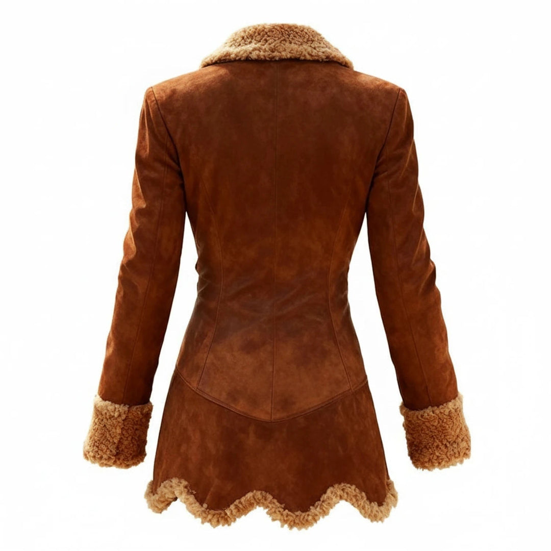 Brown Faux Suede Shearling-Trim Jacket back view