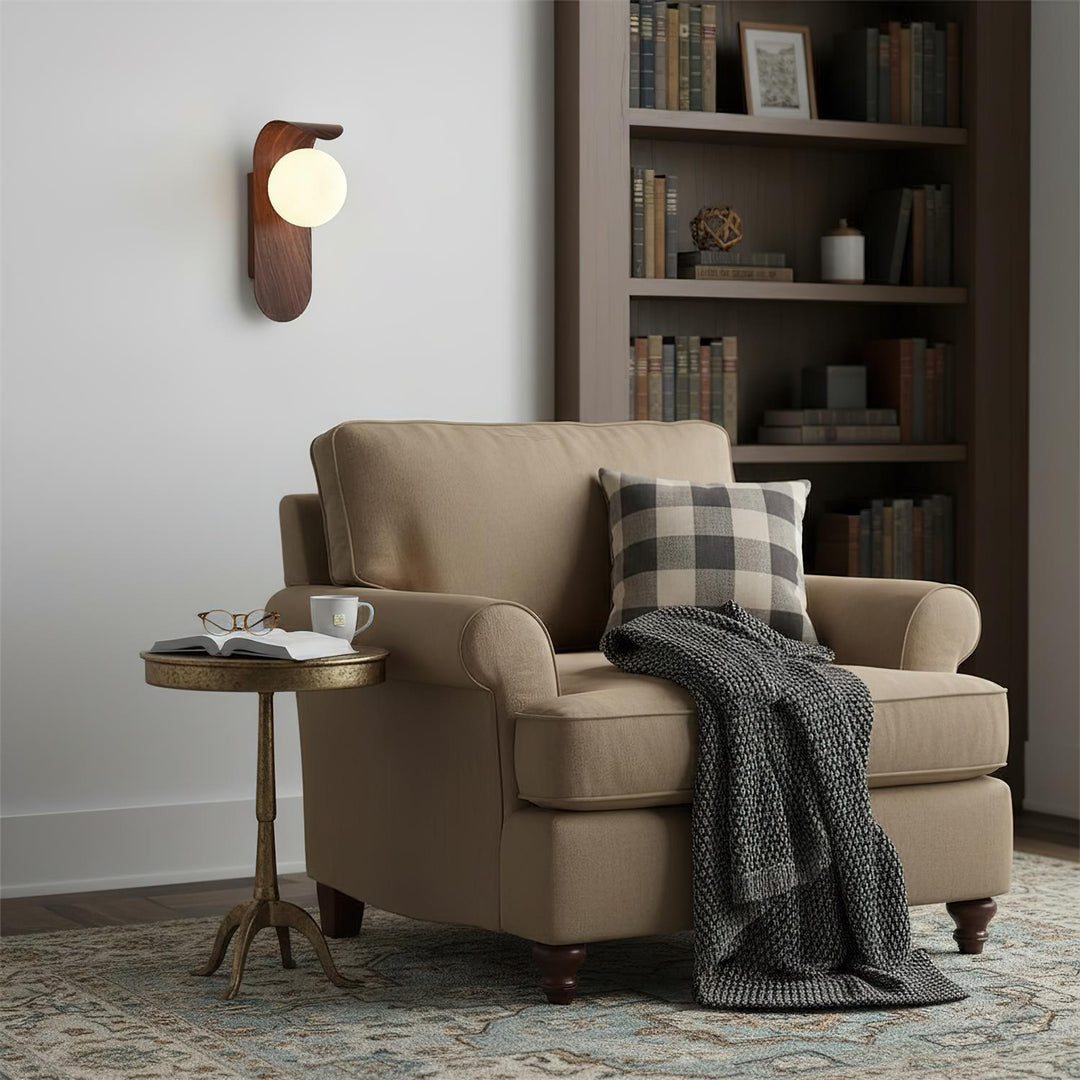 Faux-Wood Curved Arm Sconce living room lifestyle