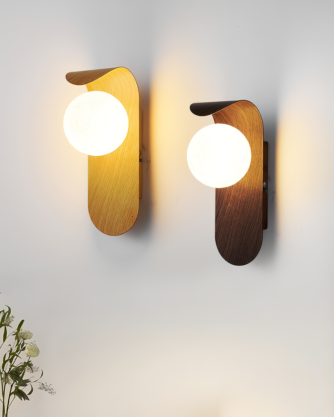 Faux-Wood Curved Arm Sconce color options