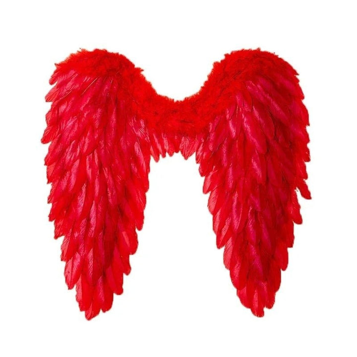 Feathered angel costume wings being worn for a Halloween costume