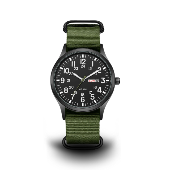 Green Black Field Watch with Sapphire Glass front view on white