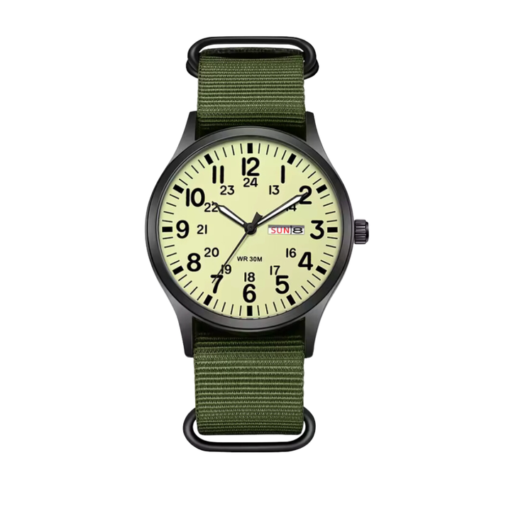 Green Fluorescent Field Watch with Sapphire Glass front view