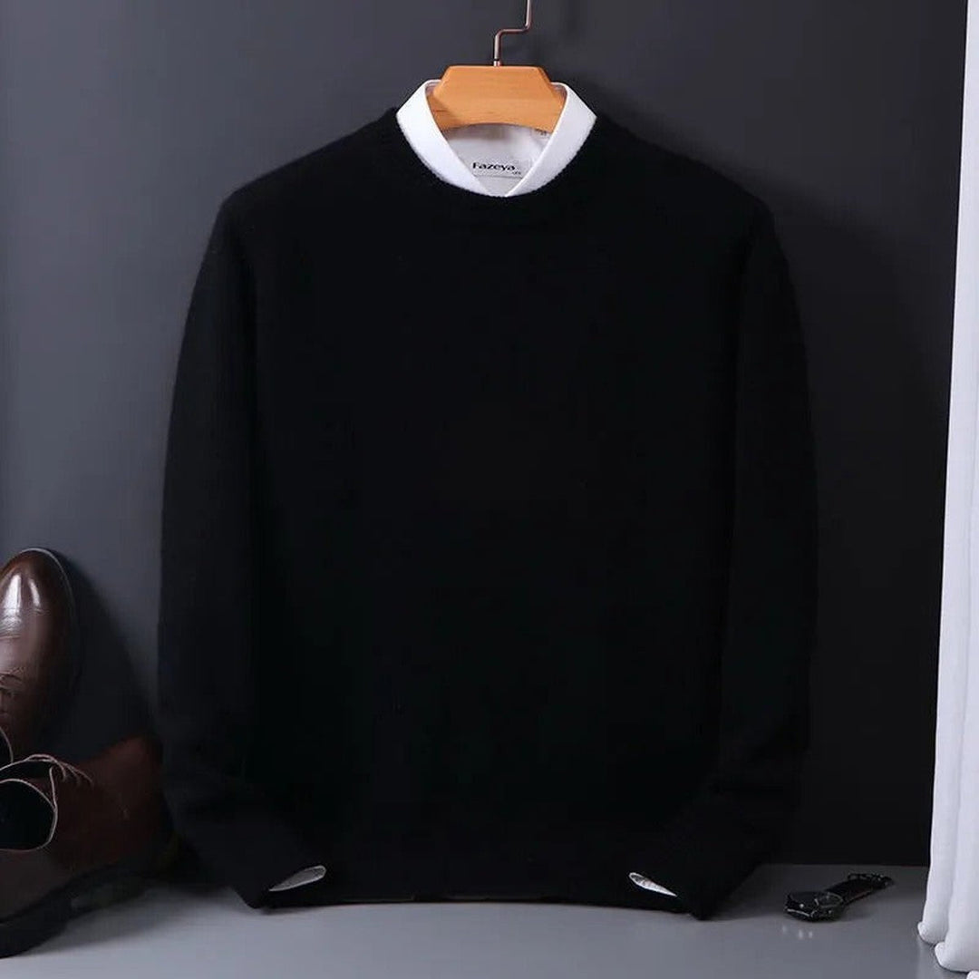 Black Fine-Knit Crewneck Sweater on hanger
