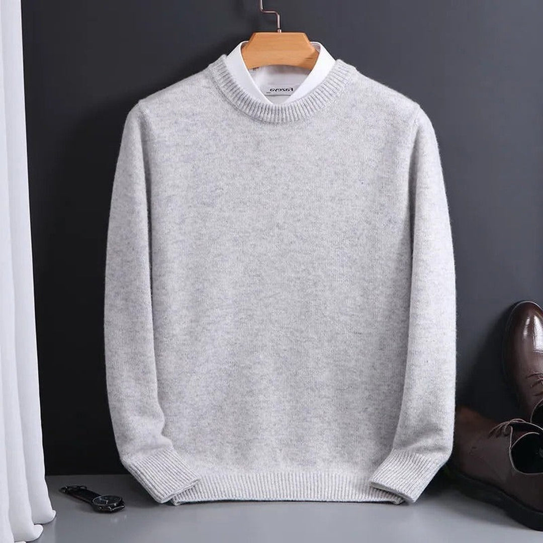 Gray Fine-Knit Crewneck Sweater on hanger